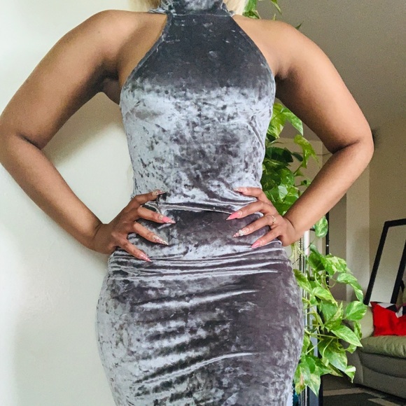 Velvet midi high neck dress - Picture 1 of 5